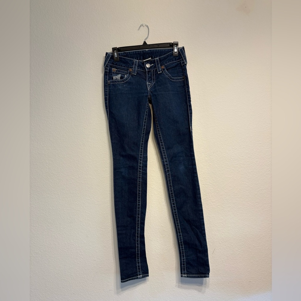 True Religion Women jeans Julie Skinny thick stitch blue denim size 26. PO